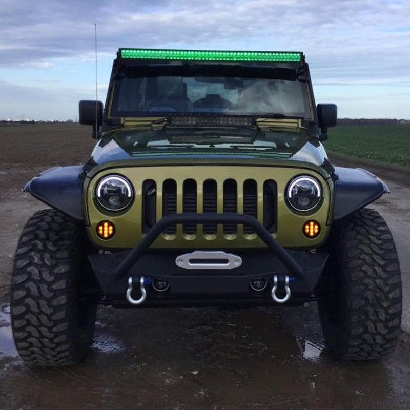 Aexploer for JK Front Turn Signal LED Lights Running Lamps Compatible with Wrangler JK JKU 2007-2018,White Vertical LED Bar as Daytime Running Lights,Amber Yellow LED as Turn Signal(Smoked Lens) - Image 3